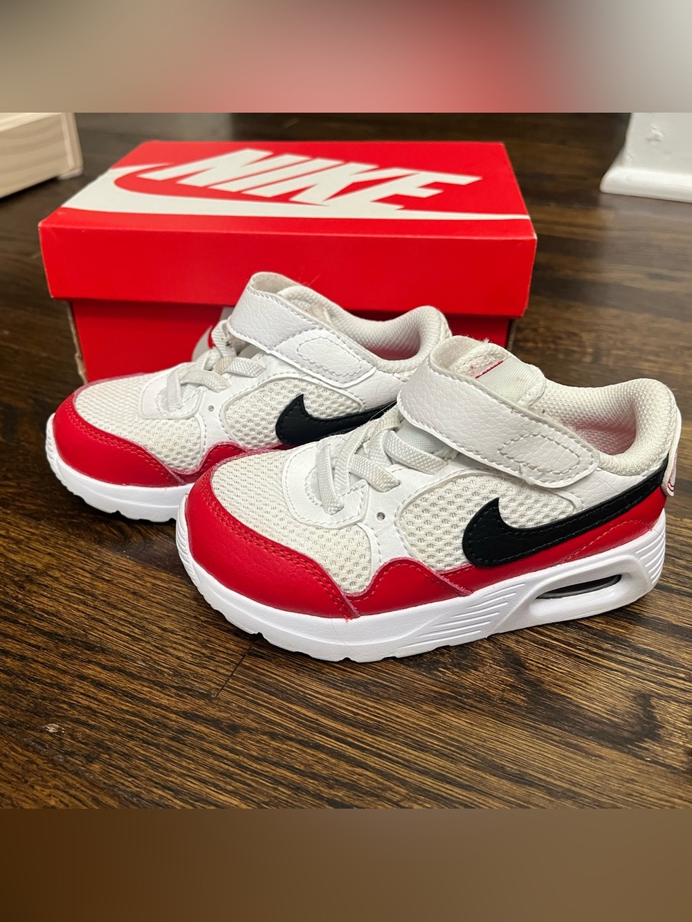 Nike Air Max SC Toddler Shoes White Red Black Size 8C